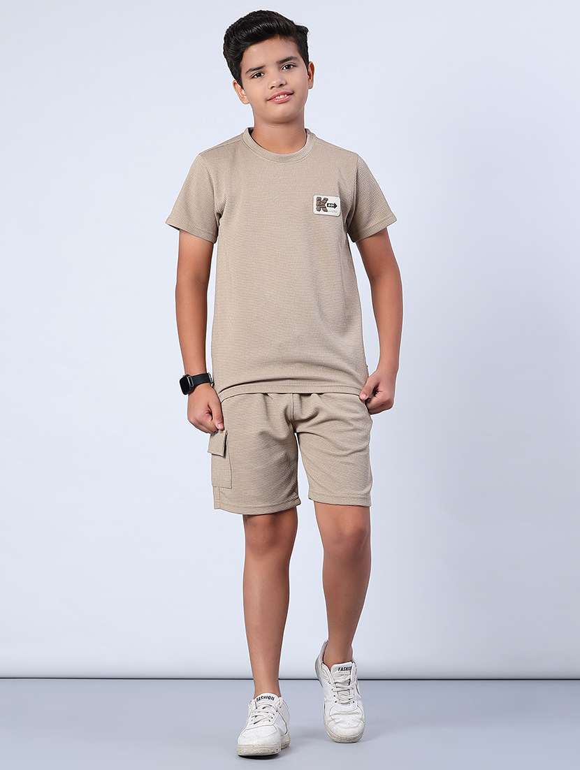 boys solid t-shirt and shorts co-ord set - 22033417 -  Standard Image - 2