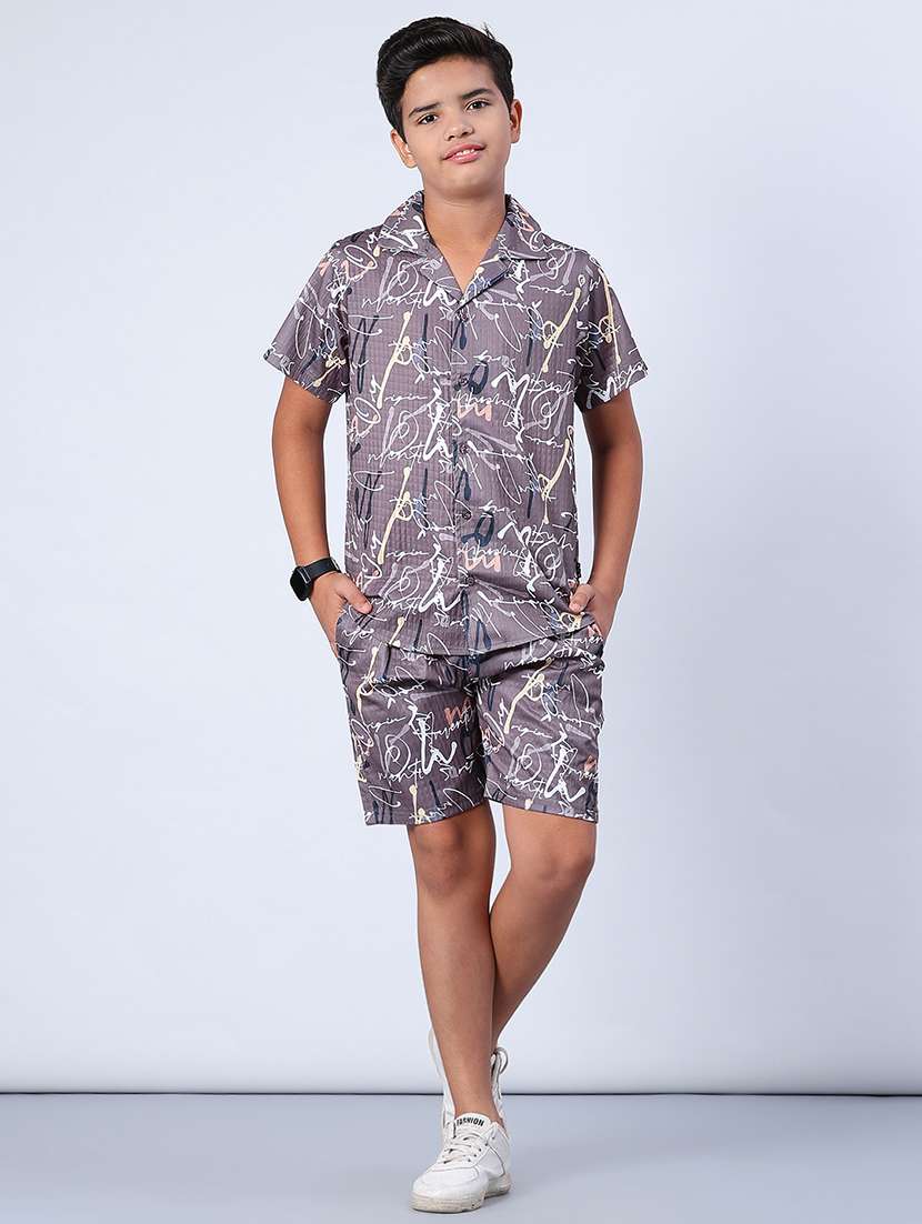 boys printed shirt and shorts co-ord set - 22033419 -  Standard Image - 2