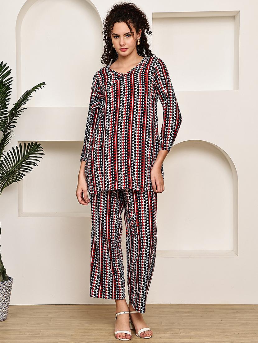 women printed top and trouser co-ord set - 22033425 - Standard Image - 2