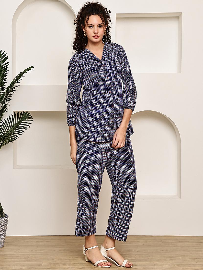 women printed shirt and trouser co-ord set - 22033427 - Standard Image - 2