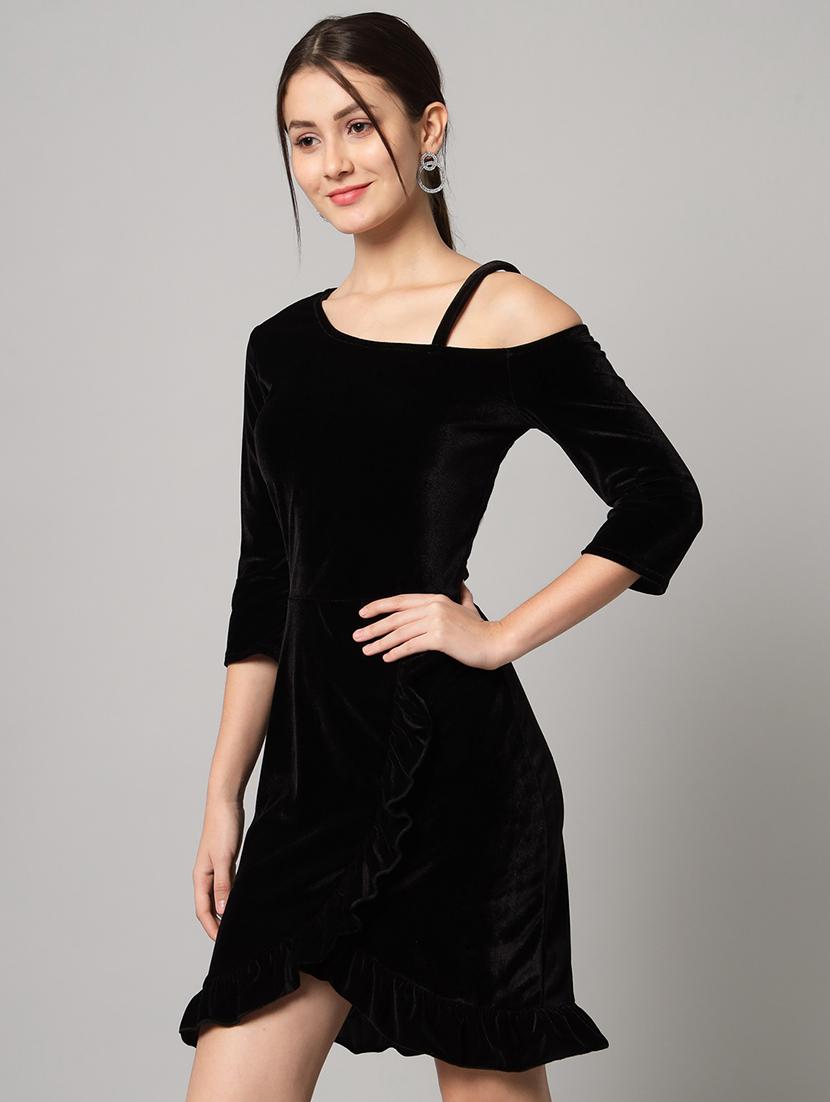 women solid asymmetric neck sheath dress - 22033465 - Standard Image - 2