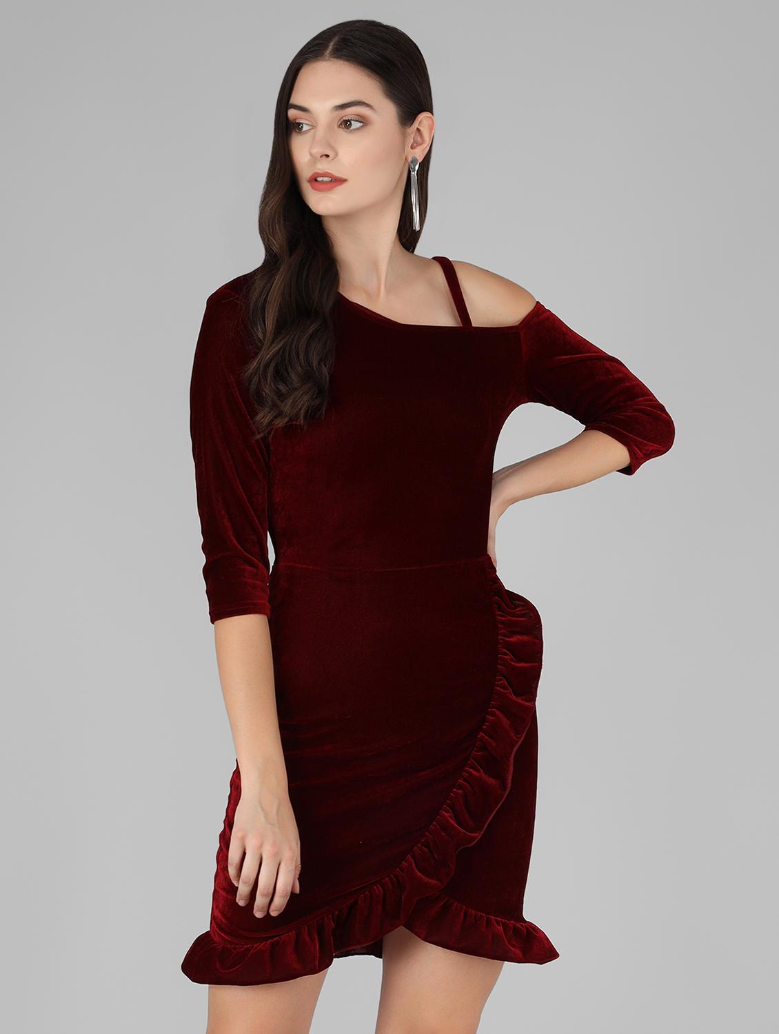 women solid asymmetric neck sheath dress - 22033467 - Standard Image - 2