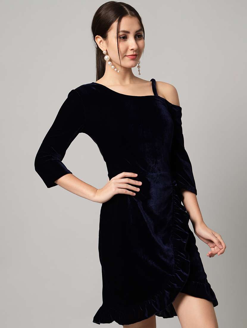 women solid asymmetric neck sheath dress - 22033468 - Standard Image - 2