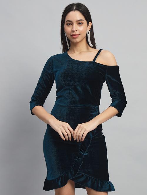 women solid asymmetric neck sheath dress - 22033469 - Standard Image - 0