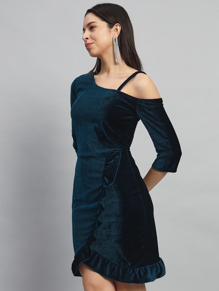 women solid asymmetric neck sheath dress - 22033469 - Standard Image - 2