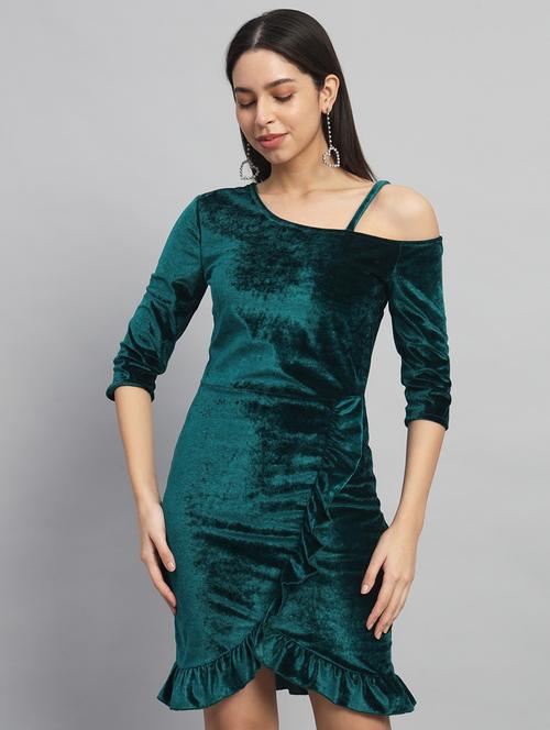 women solid asymmetric neck sheath dress - 22033470 - Standard Image - 0
