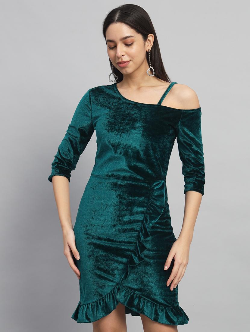 women solid asymmetric neck sheath dress - 22033470 - Zoom Image - 0