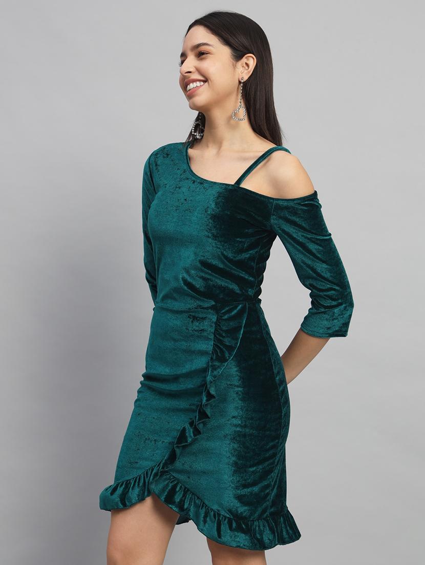 women solid asymmetric neck sheath dress - 22033470 - Standard Image - 2