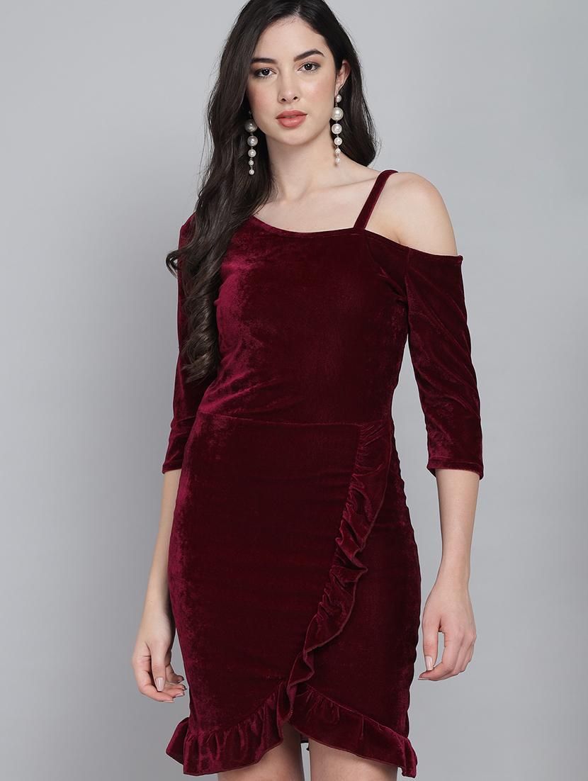 women solid asymmetric neck sheath dress - 22033471 - Zoom Image - 0