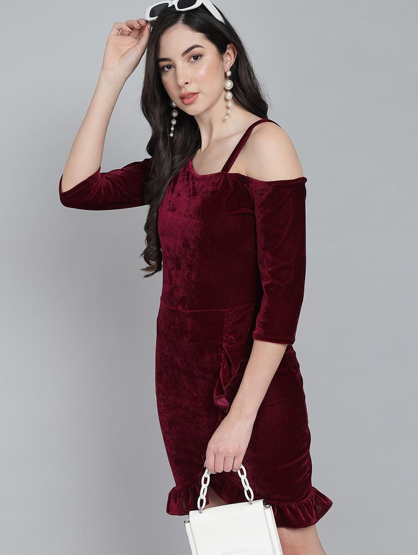 women solid asymmetric neck sheath dress - 22033471 - Standard Image - 2