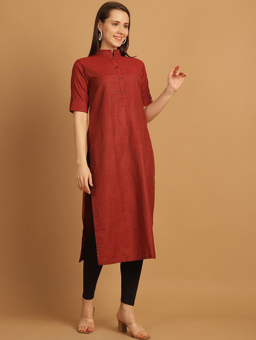 women self design roll up sleeve straight kurta - 22033472 - Standard Image - 2
