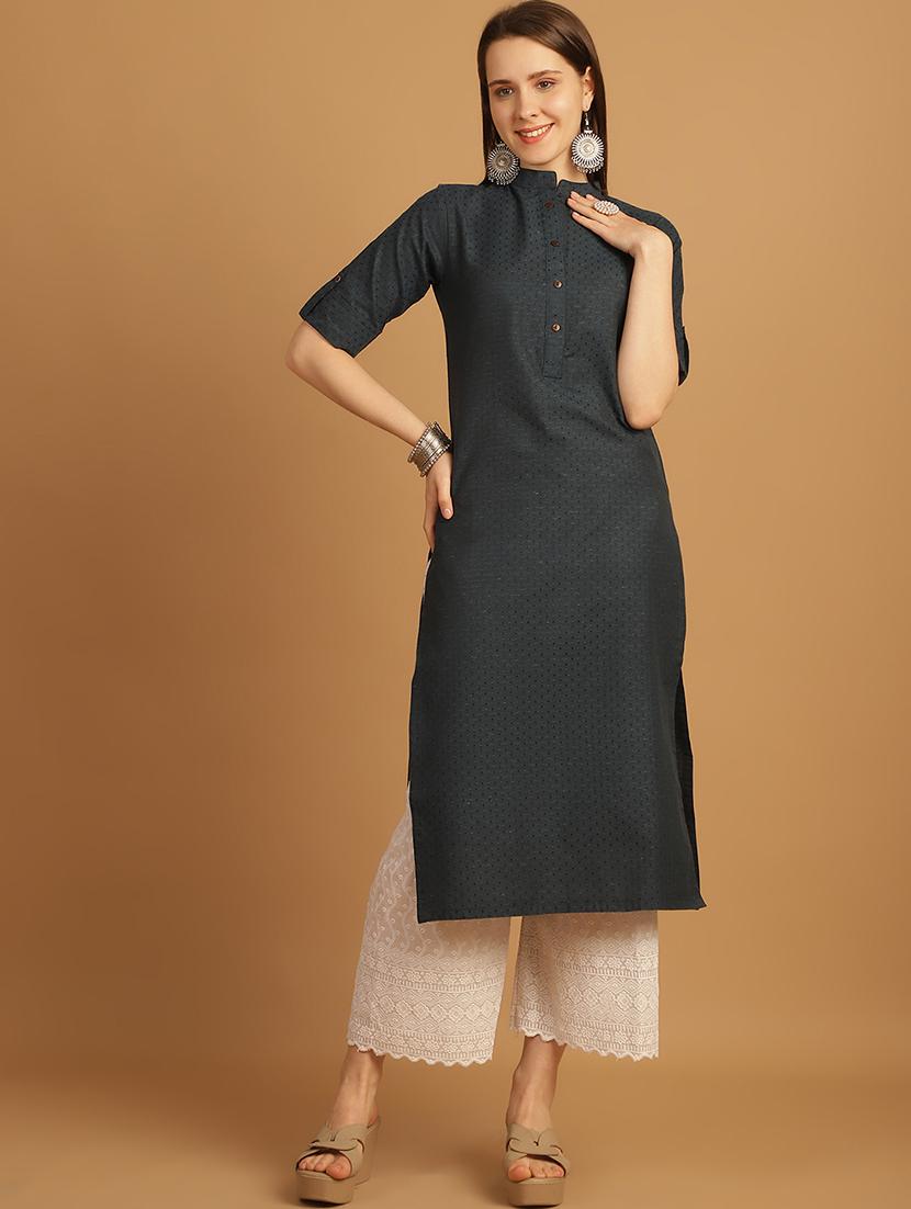 women self design roll up sleeve straight kurta - 22033473 - Standard Image - 2