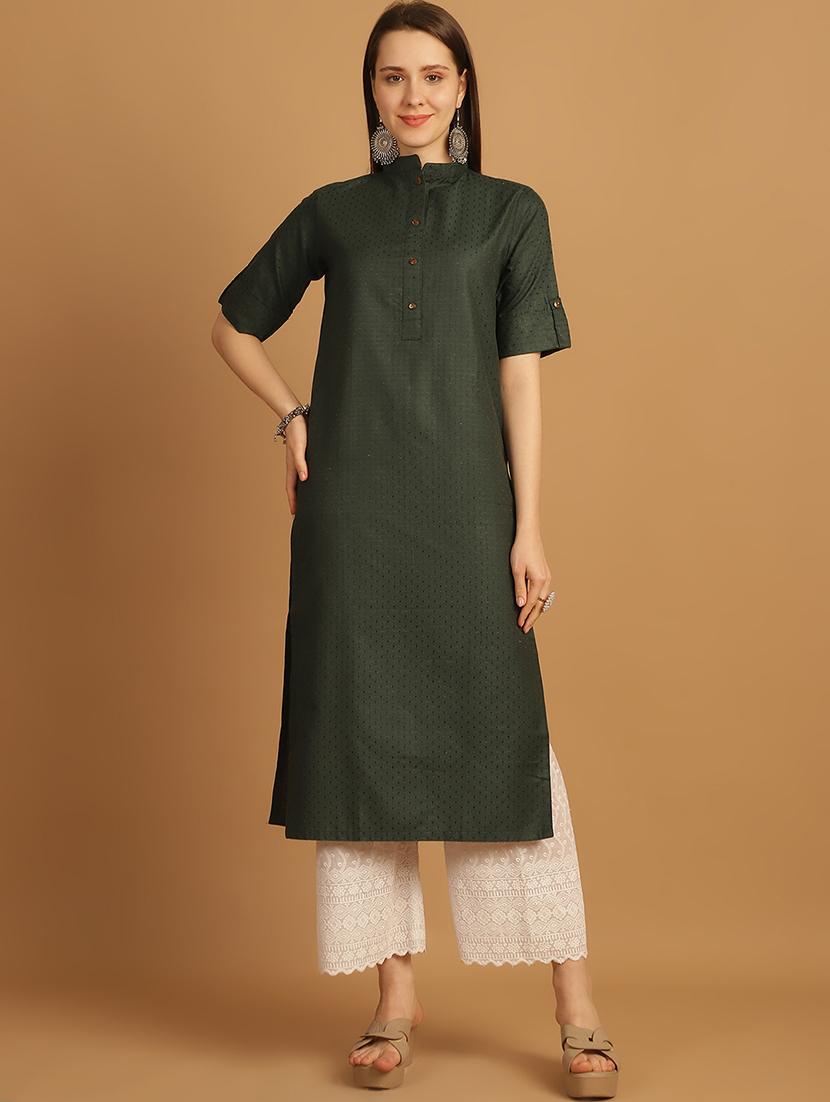 women self design roll up sleeve straight kurta - 22033475 - Standard Image - 2