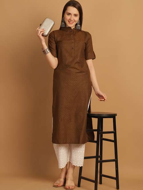 women self design roll up sleeve straight kurta - 22033476 - Standard Image - 0