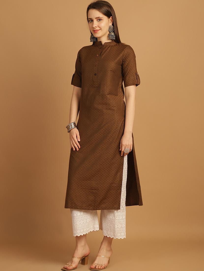 women self design roll up sleeve straight kurta - 22033476 - Standard Image - 2