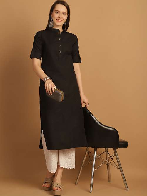 women self design roll up sleeve straight kurta - 22033477 -  Standard Image - 0