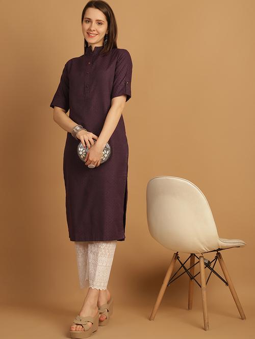 women self design roll up sleeve straight kurta - 22033478 - Standard Image - 0