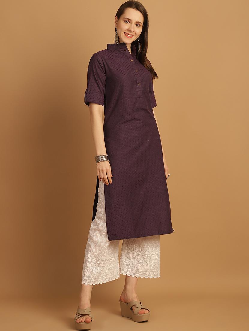 women self design roll up sleeve straight kurta - 22033478 - Standard Image - 2