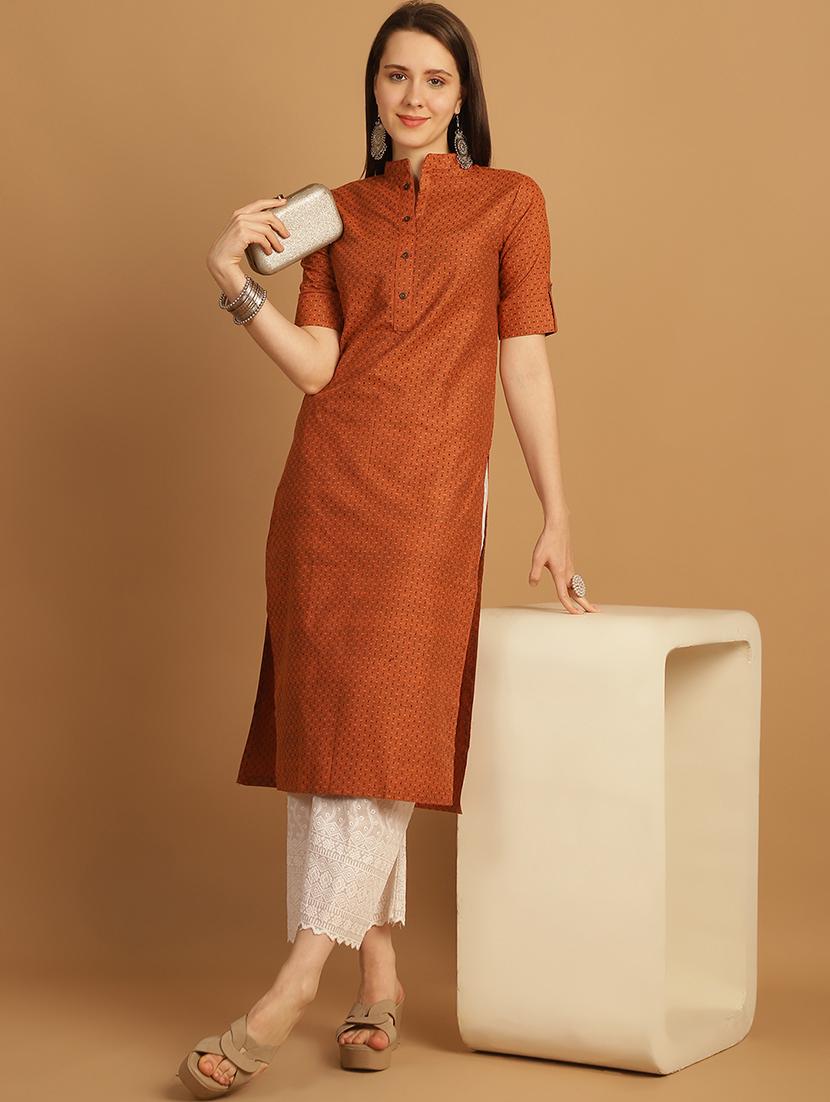 women self design roll up sleeve straight kurta - 22033480 - Zoom Image - 0