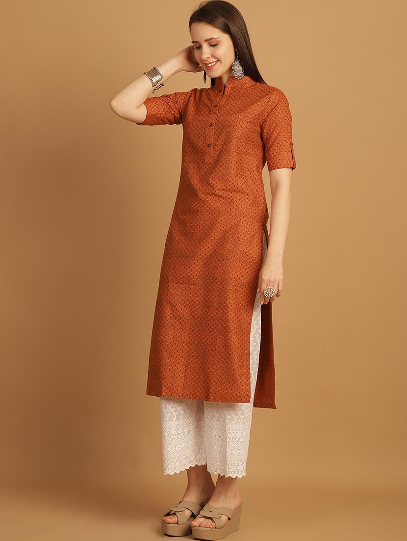 women self design roll up sleeve straight kurta - 22033480 - Standard Image - 2