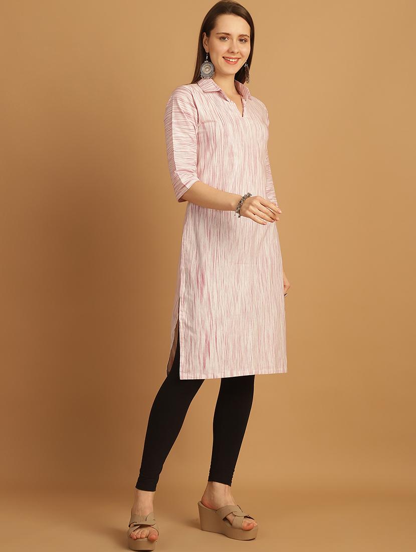 women self design three quarter sleeve straight kurta - 22033485 - Standard Image - 2