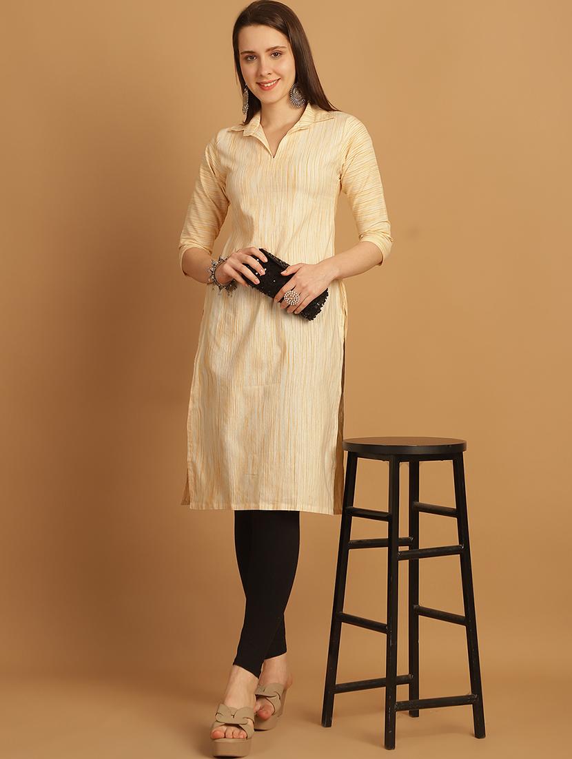 women self design three quarter sleeve straight kurta - 22033486 -  Zoom Image - 0