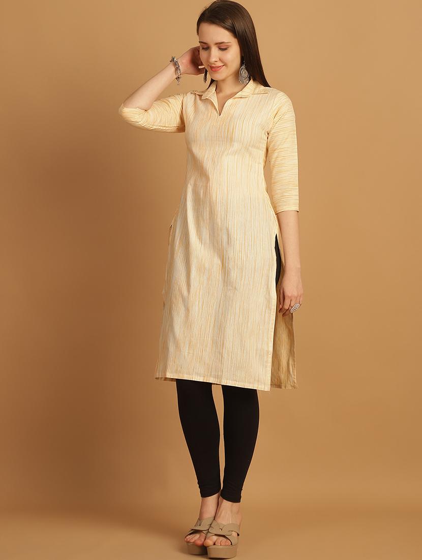 women self design three quarter sleeve straight kurta - 22033486 - Standard Image - 2