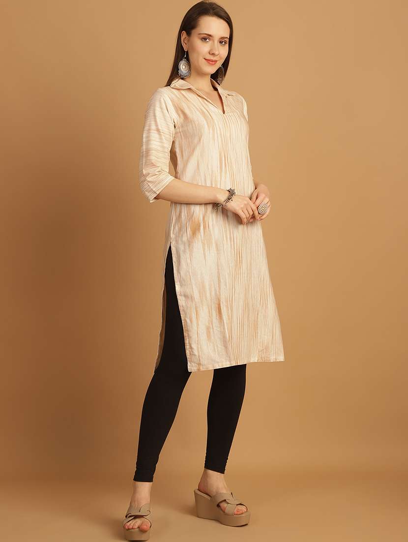 women self design three quarter sleeve straight kurta - 22033487 - Standard Image - 2