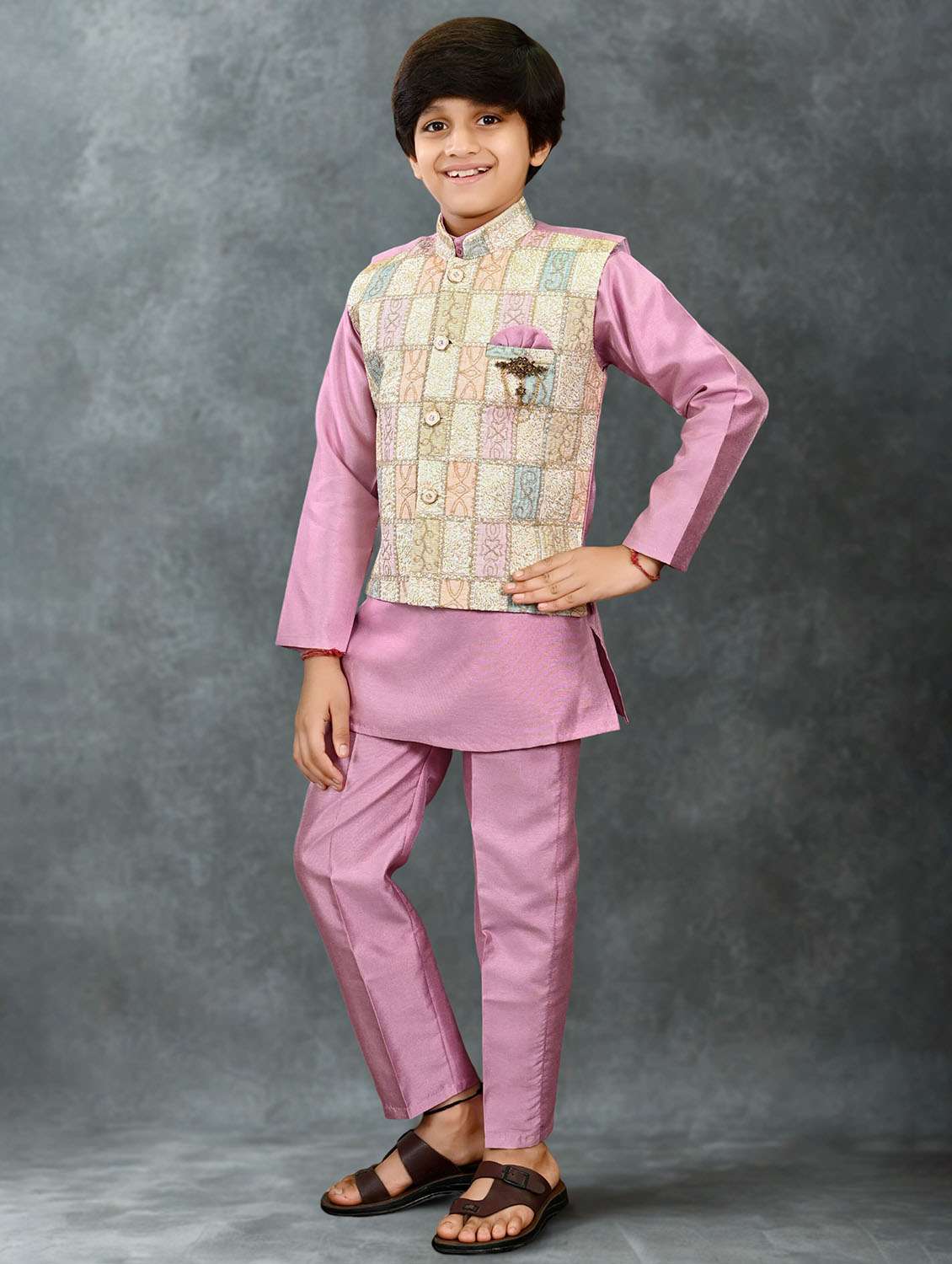 boys solid kurta and pyjama with embroidered nehru jacket  - 22033575 -  Standard Image - 2