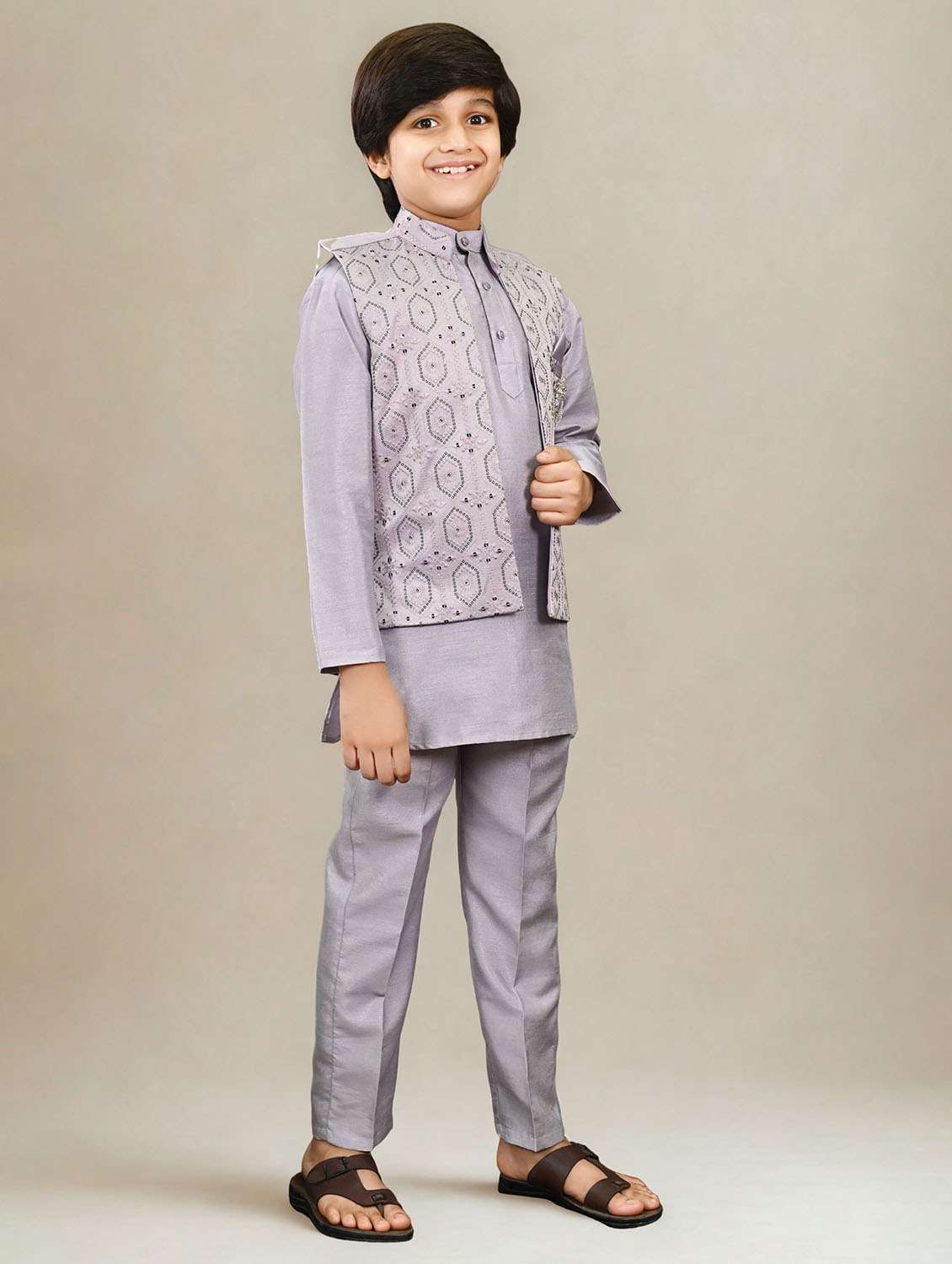 boys solid kurta and pyjama with embroidered nehru jacket  - 22033578 -  Standard Image - 2