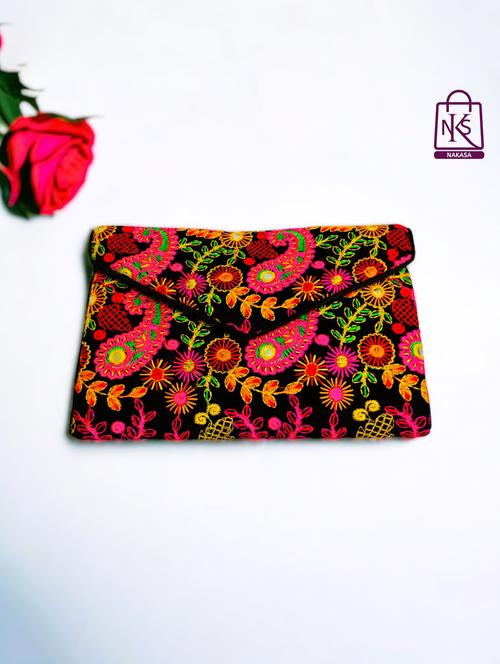 black velvet embroidery clutch with flap closure - 22033587 - Standard Image - 0