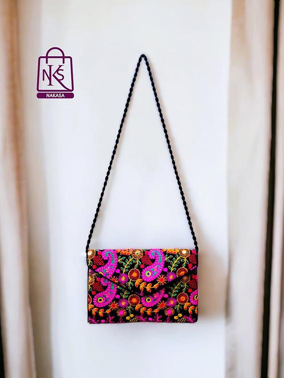 black velvet embroidery clutch with flap closure - 22033587 - Standard Image - 2