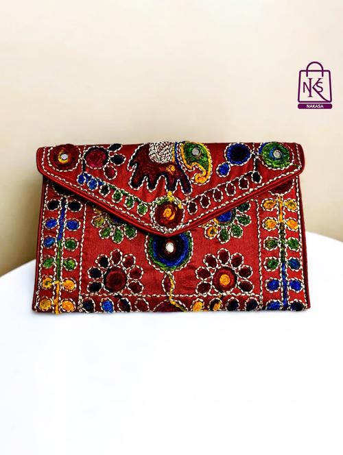 women velvet embroidery clutch with flap closure - 22033589 - Standard Image - 0