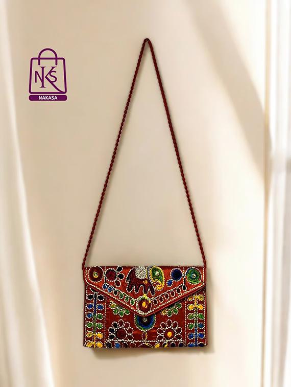 women velvet embroidery clutch with flap closure - 22033589 - Standard Image - 2