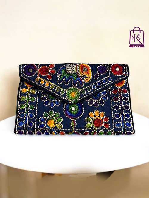 women velvet embroidery clutch with flap closure - 22033590 - Standard Image - 0