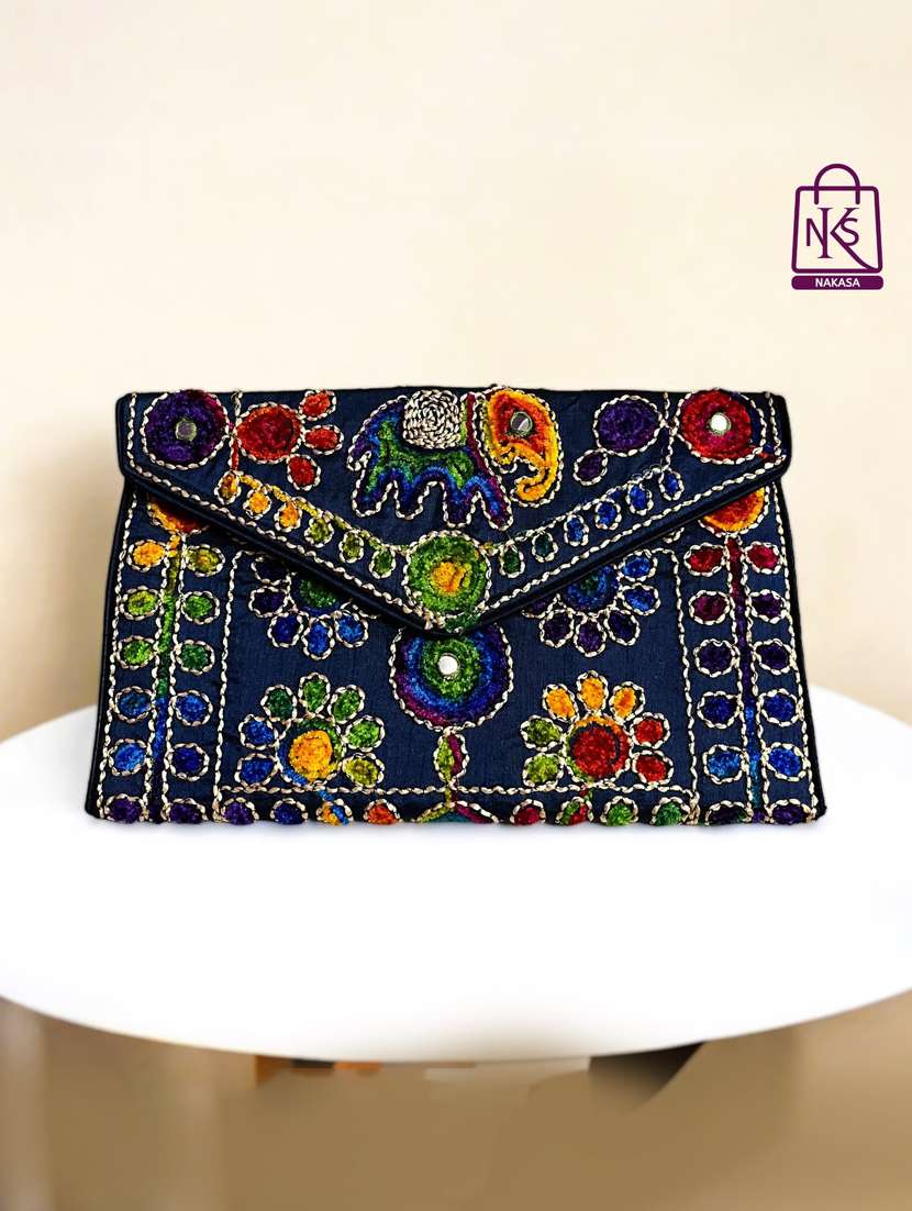 women velvet embroidery clutch with flap closure - 22033590 - Zoom Image - 0