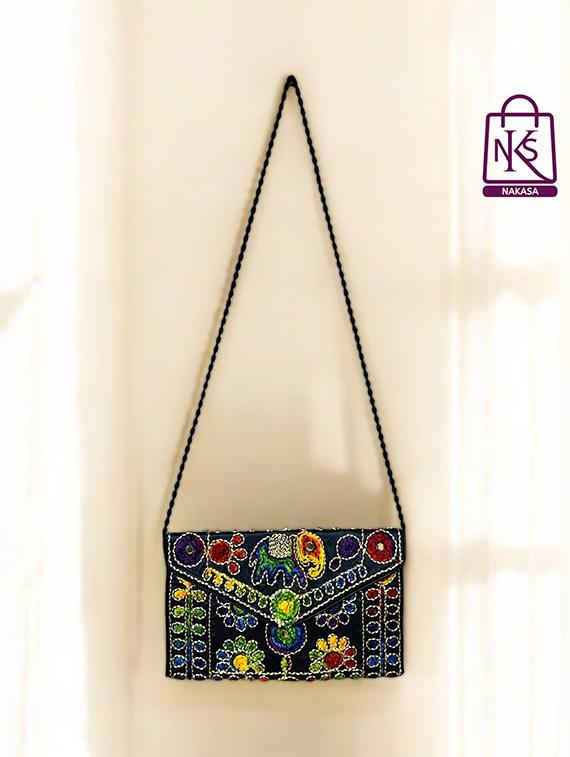 women velvet embroidery clutch with flap closure - 22033590 - Standard Image - 2