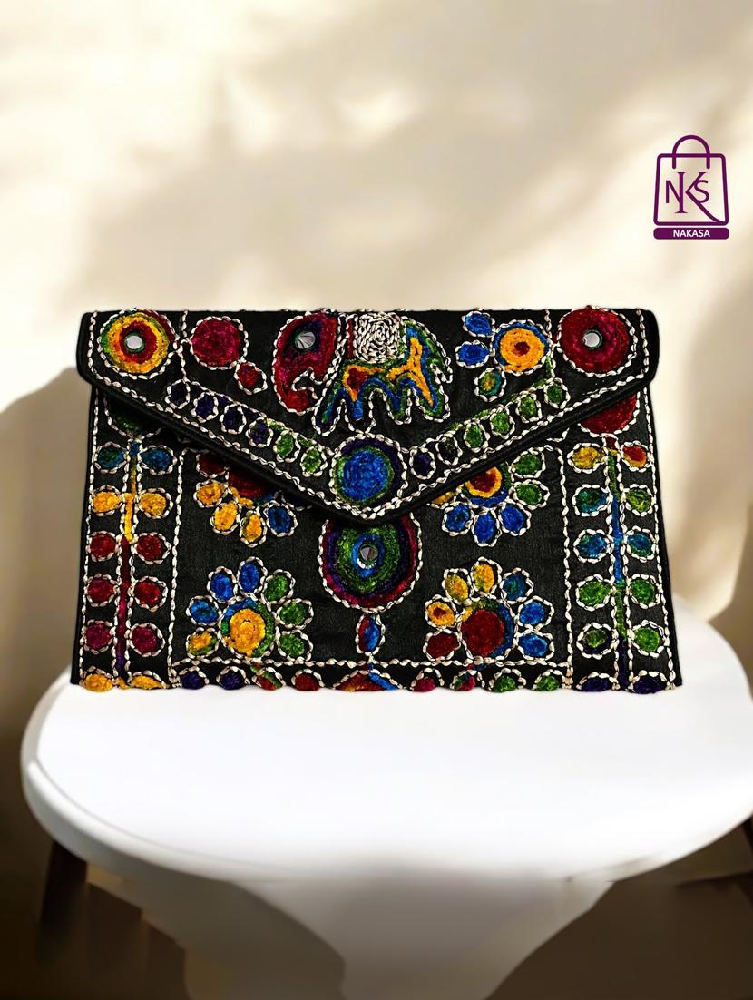 women velvet embroidery clutch with flap closure - 22033591 - Zoom Image - 0