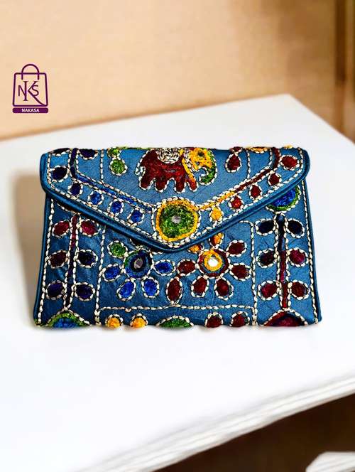 women velvet embroidery clutch with flap closure - 22033594 -  Standard Image - 0