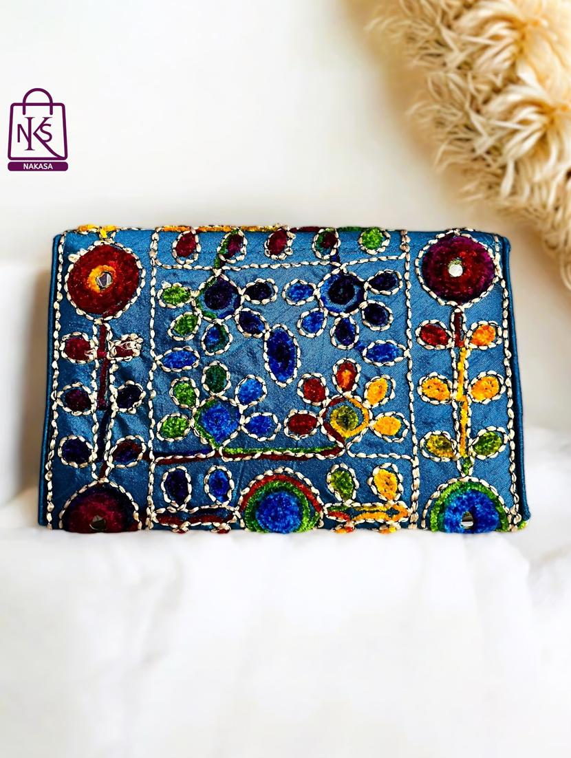 women velvet embroidery clutch with flap closure - 22033594 - Standard Image - 2