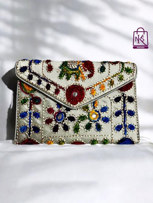 women velvet embroidery clutch with flap closure - 22033595 - Standard Image - 0