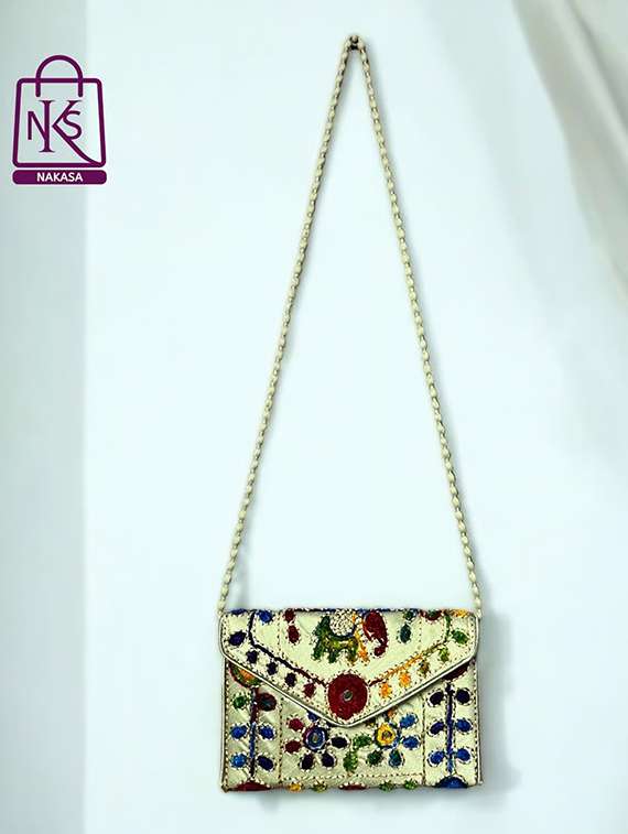 Women Velvet Embroidery Clutch With Flap Closure