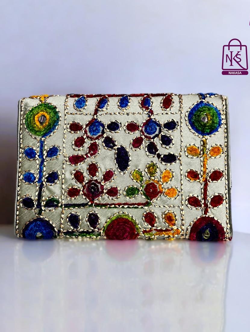 women velvet embroidery clutch with flap closure - 22033595 - Standard Image - 2