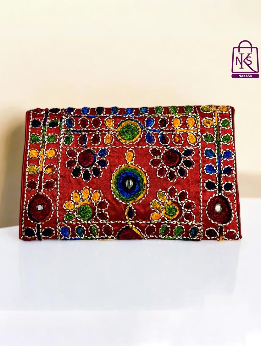 women velvet embroidery clutch with flap closure - 22033596 - Standard Image - 2