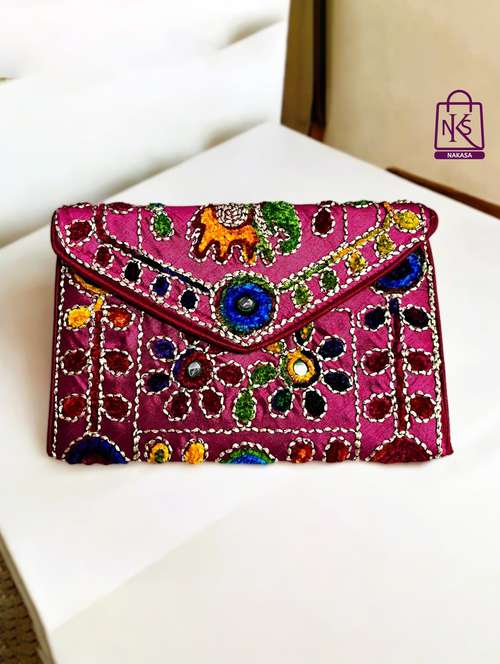 women velvet embroidery clutch with flap closure - 22033597 - Standard Image - 0