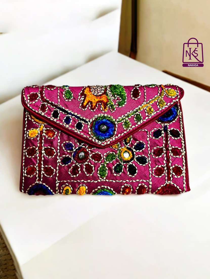 women velvet embroidery clutch with flap closure - 22033597 - Zoom Image - 0