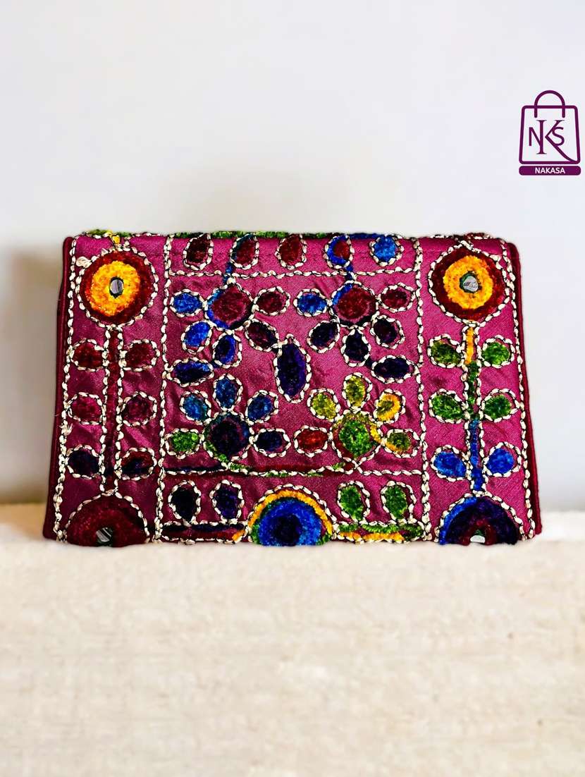 women velvet embroidery clutch with flap closure - 22033597 - Standard Image - 2