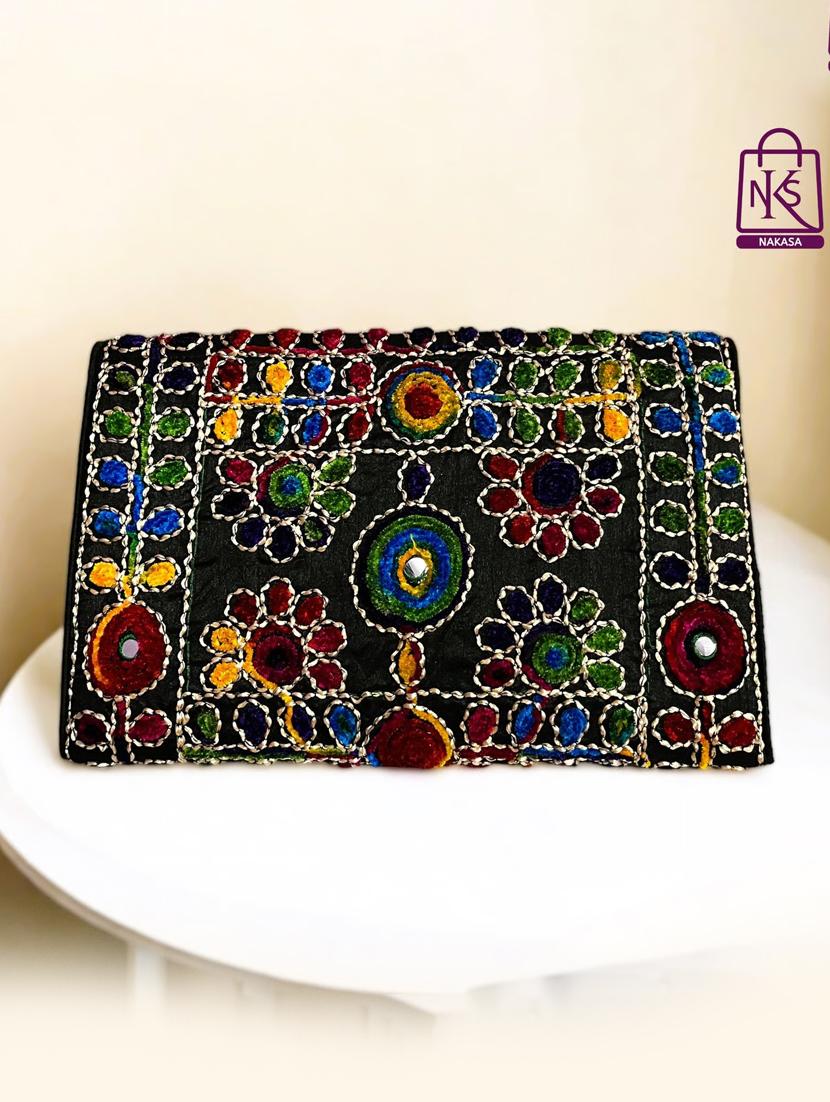 women velvet embroidery clutch with flap closure - 22033598 - Standard Image - 2