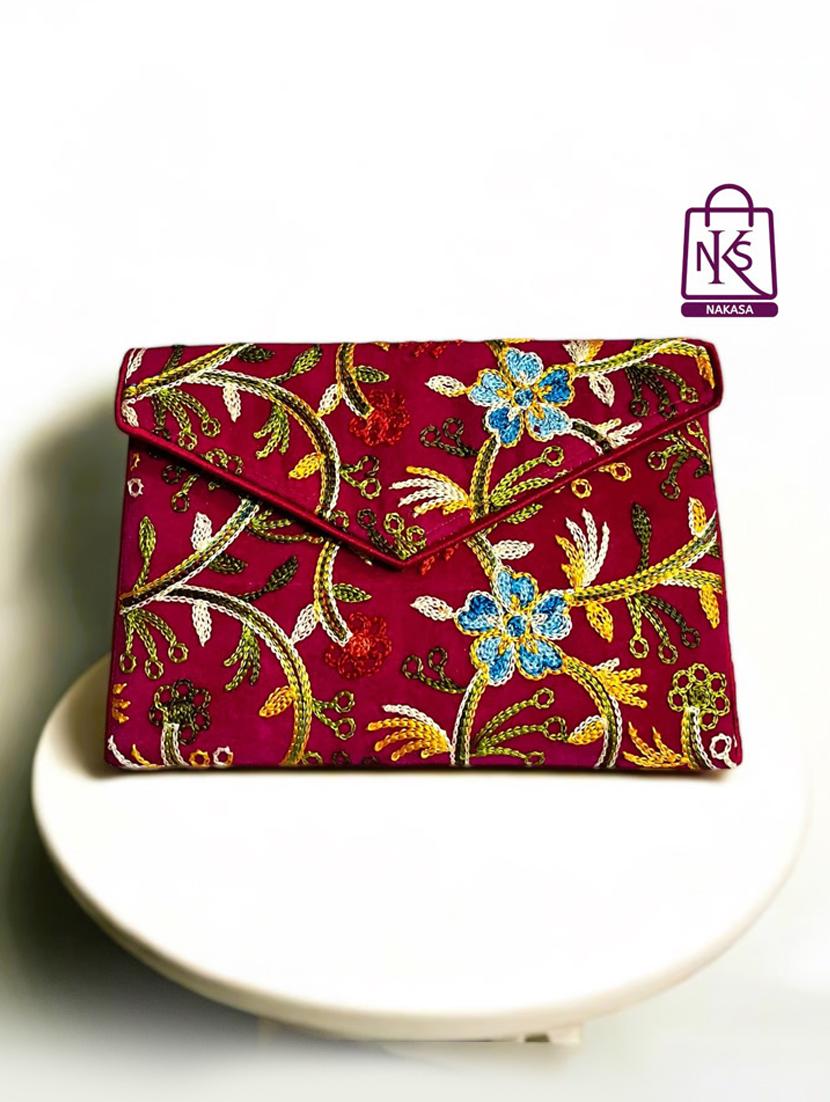 women velvet embroidery clutch with flap closure - 22033601 - Zoom Image - 0