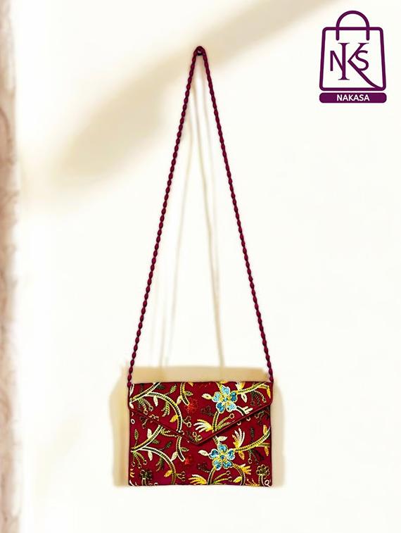 women velvet embroidery clutch with flap closure - 22033601 - Standard Image - 2